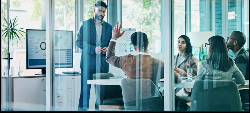 A business meeting in a glass-walled conference room with five people_Wintershall_Dea-Reference-Story