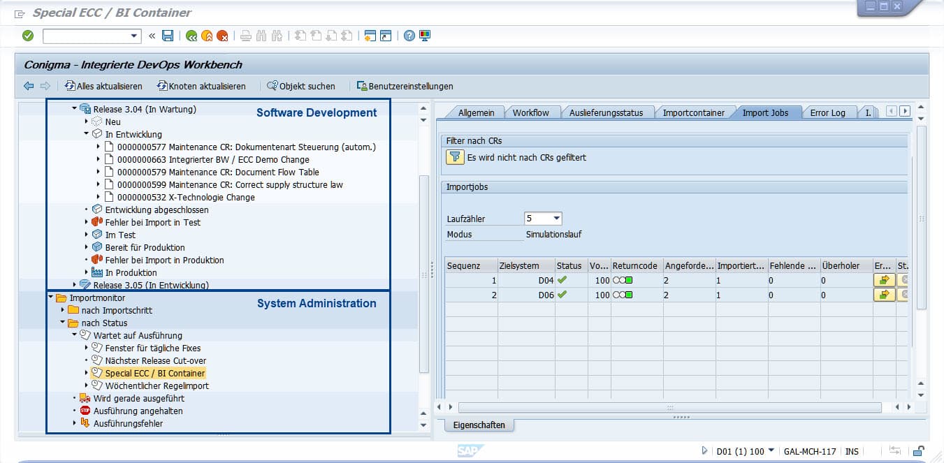 Conigma's intgrierte SAP DevOps Workbench